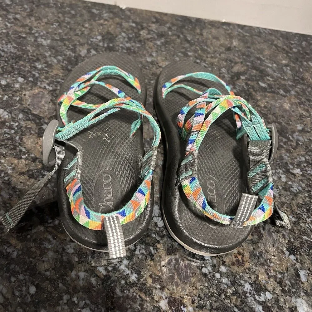 Chaco ZX1 Kid's Ecotread Outdoor Strappy Sandals Camper Colorful Turqouse Size 5